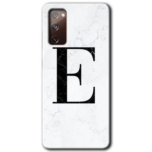 Potkal Hediye Fabrikası Samsung Galaxy S20 FE Kılıf HD Desen Baskılı Arka Kapak - Beyaz Mermer Desenli E Harfi