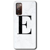 Potkal Hediye Fabrikası Samsung Galaxy S20 FE Kılıf HD Desen Baskılı Arka Kapak - Beyaz Mermer Desenli E Harfi
