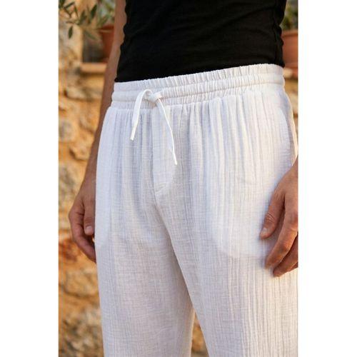 Hafif ve Rahat Müslin Baggy Erkek Pantolon - Beyaz