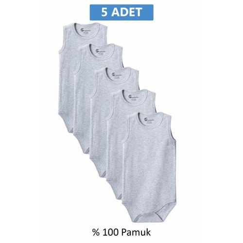 Gri Askılı Body Zıbın 7-12 YAŞ Çocuklar İçin (5 ADET) Alttan Çıtçıtlı Özel Gereksinimli