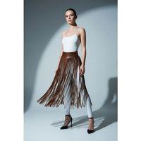Kahverengi Etek Deri Görünümlü Püsküllü Yüksek Bel Etek - Brf1090
