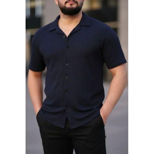 Erkek Waffle Dokuma Açık Yakalı Düğmeli Regular Kalıp 2’li Gömlek Seti - Lacivert - Gri