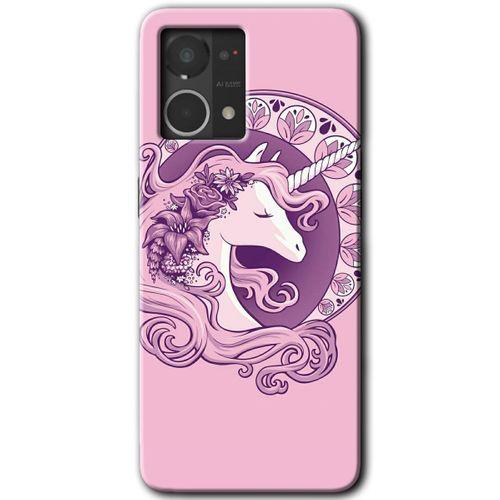Oppo Reno 7 4G HD Baskılı Kılıf + 9D Tam Ekran Koruyucu - Unicorn-Pembe