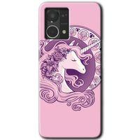 Oppo Reno 7 4G HD Baskılı Kılıf + 9D Tam Ekran Koruyucu - Unicorn-Pembe