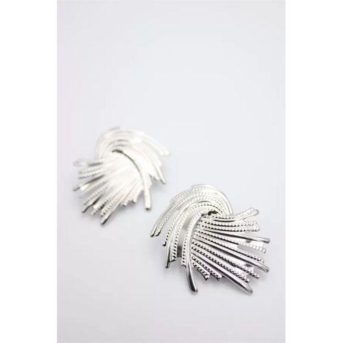 Metal Yaprak Küpe - Gümüş