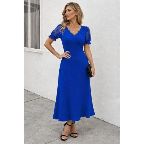 Kadın Kısa Kollu V Yakalı Uzun Janjan Elbise