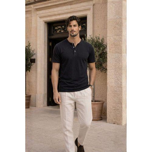 Edgar Regular Fit 3 Düğmeli Pat Flamlı Suprem Kumaş Pis Yaka Erkek T-Shirt - Siyah