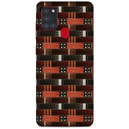 Samsung Galaxy A21s Kılıf Patchwork (19) Kılıfları Kahve Turuncu