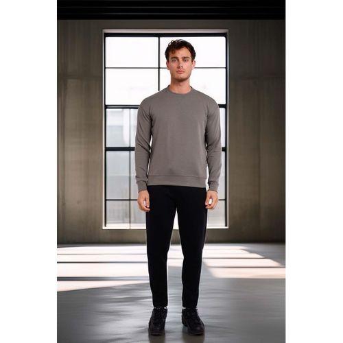 Wenders Relax Fit Basic Fırçalı Interlok Bisiklet Yaka Erkek Sweatshirt - Avcı Yeşili
