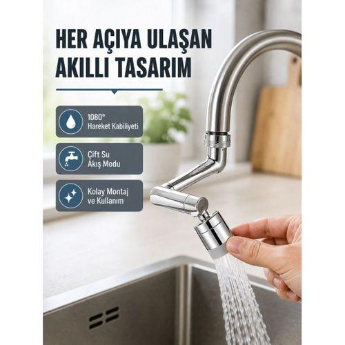 2 Modlu 1080° Dönebilen Musluk Başlığı Esnek 3 Eklemli Hareketli Tasarım