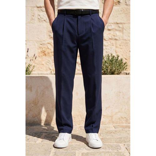 Baruchel Pileli Baggy Kalıp Kumaş Erkek Pantolon - Lacivert