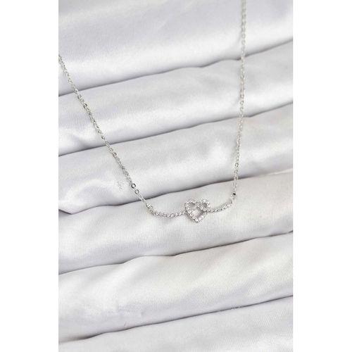 Pirinç Gümüş Renk Düğüm Kalp Model Kadın Kolye