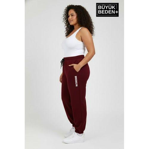 Kadın Büyük Beden BROOKLYN Baskılı Paça Lastikli  Jogger İnce Eşofman Altı  SPR26BEAK951-2