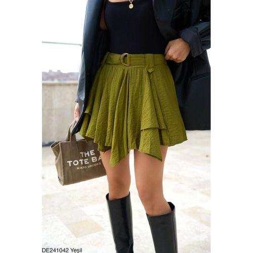 Kemerli Şort Etek - Yeşil