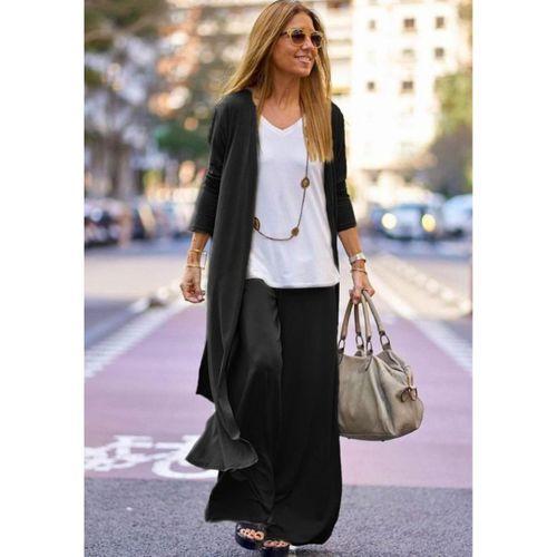 Kadın Uzun Kollu önü Açık Viskon Ceket Ve Pantolon Ikili Takım