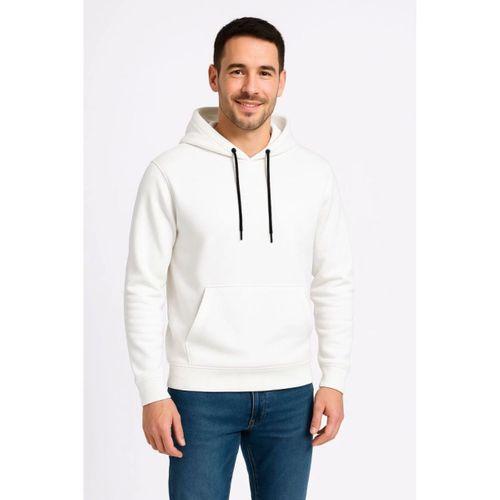 Erkek Üç İplik Kapüşonlu Kanguru Cepli SweatShirt Hoodie - Beyaz