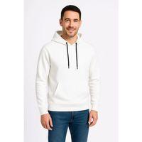 Erkek Üç İplik Kapüşonlu Kanguru Cepli SweatShirt Hoodie - Beyaz