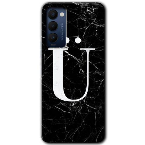 Potkal Hediye Fabrikası Tecno Camon 18 Kılıf HD Desen Baskılı Arka Kapak - Siyah Mermer Desenli Ü Harfi