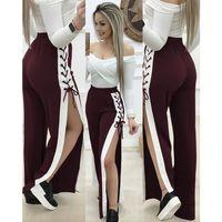 Kadın Yüksek Bel Yandan çapraz Bağcıklı Yırtmaçlı Viskon Iki Iplik Pantolon