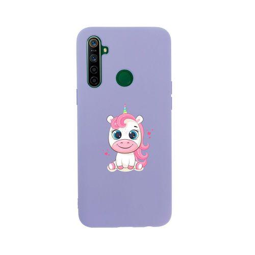 Oppo Realme 5i Pembe Unicorn Premium Silikonlu Lila Telefon Kılıfı