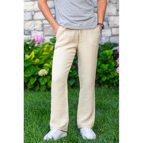 Beli Lastikli Multi Çift Cepli Müslin Kadın/Erkek Unisex Yazlık Pantolon Vizon Vzn