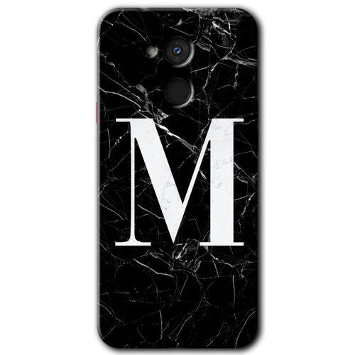 MRCİLETİSİM General Mobile GM 8 Kılıf HD Desen Baskılı Arka Kapak + Temperli Cam - Siyah Mermer Desenli M Harfi