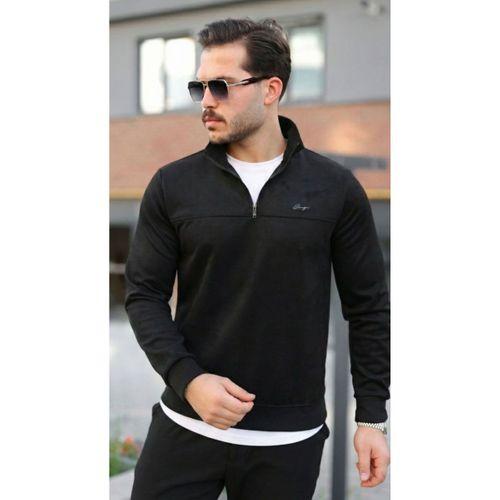 Erkek Süet Yarım Fermuar Dik Yaka Sweat