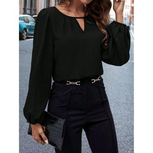 Kadın Uzun Kollu Damla Detaylı Ithal Krep Bluz