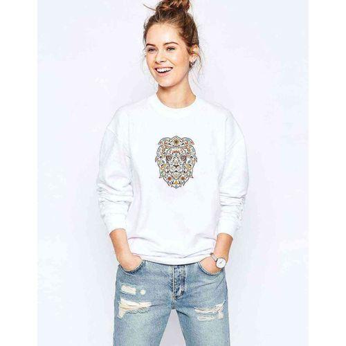 Aslan Colours Floral Baskılı Beyaz Kadın Sweatshirt
