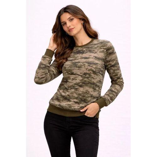 Kamuflaj Desenli 2 İplik 4 Mevsim Uzun Kollu Bisiklet Yaka Sweatshirt - Kamuflaj