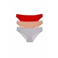 3 adet Eko Set Likralı Kadın Slip Külot Kırmızı Ten Gri