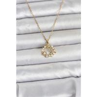 316L Çelik Zincir Gold Renk İncili Çiçek Model Kadın Koyle