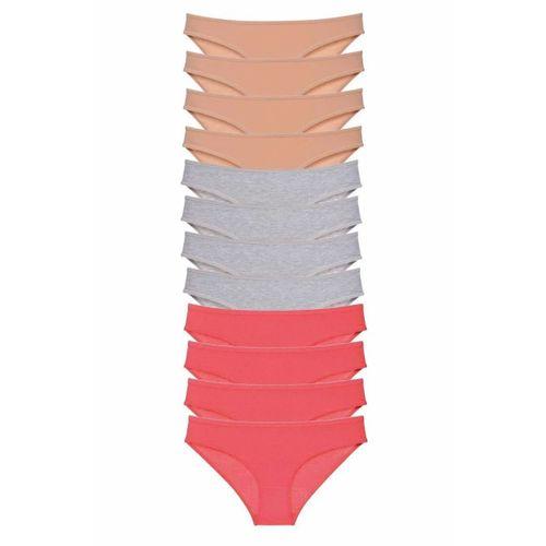 12 adet Süper Eko Set Likralı Kadın Slip Külot Ten Gri Fuşya