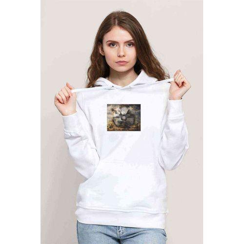 Stalker Alta Silik Yazı Baskılı Beyaz Kadın Kapşonlu Sweatshirt