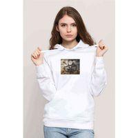 Stalker Alta Silik Yazı Baskılı Beyaz Kadın Kapşonlu Sweatshirt