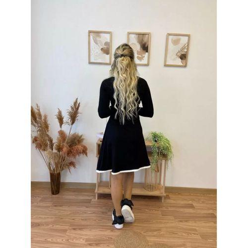 Pilelistore Kadın Uzun Kollu Derin Yuvarlak Yakalı Kısa Viskon Iki Iplik Elbise