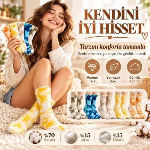 Unisex Batik Spor Çorap 10'lu Set Tie Dye Tenis Çorabı Koyu Retro Renkler Günlük Rahat Konforlu Stil