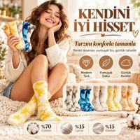 Unisex Batik Spor Çorap 10'lu Set Tie Dye Tenis Çorabı Koyu Retro Renkler Günlük Rahat Konforlu Stil