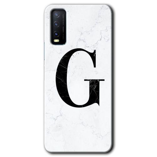 Vivo Y20s Kılıf HD Desen Baskılı Arka Kapak - Beyaz Mermer Desenli G Harfi + Kırılmaz Cam