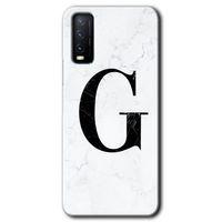 Vivo Y20s Kılıf HD Desen Baskılı Arka Kapak - Beyaz Mermer Desenli G Harfi + Kırılmaz Cam
