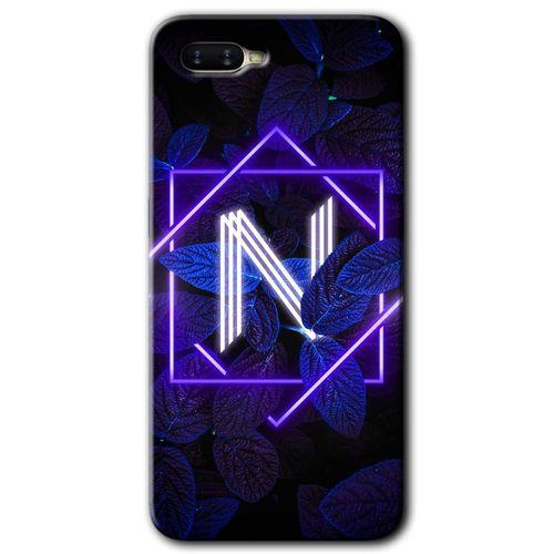 Potkal Hediye Fabrikası Oppo Rx 17 Neo Kılıf HD Desen Baskılı Arka Kapak - Dark Neon Yaprak N Harfi