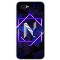 Potkal Hediye Fabrikası Oppo Rx 17 Neo Kılıf HD Desen Baskılı Arka Kapak - Dark Neon Yaprak N Harfi