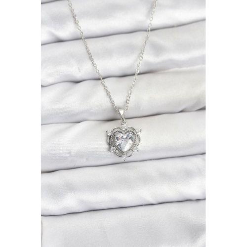 316L Çelik Zincir Gümüş Renk Kalp Model Zirkon Taşlı Kadın Kolye