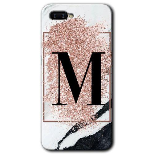 MRCİLETİSİM Oppo Rx 17 Neo Kılıf HD Desen Baskılı Arka Kapak + Temperli Cam - Pembe Mermer Desenli M Harfi