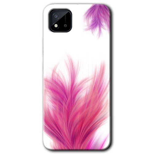 Realme C11 Kılıf Baskılı Kapak - Pembe Tüy +Tam Kaplayan Mat Seramik