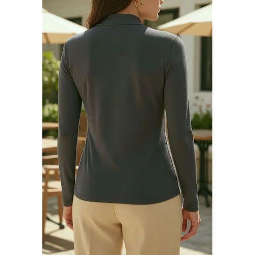 Kadın Antrasit Gri Parmak Geçmeli Uzun Kollu Body Esnek Fit Bluz