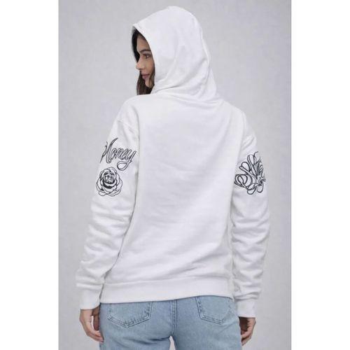 3 İplik Pamuklu Kapüşonlu Baskılı SweatShirt Hoodie - Beyaz