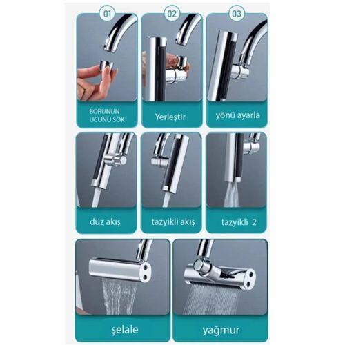 Krom Tasarruflu Şelale Musluk Başlığı 4 Modlu, Ayarlanabilir, Su Tasarrufu Sağlayan Pratik Başlık