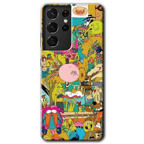 MRCİLETİSİM Samsung Galaxy S21 Ultra Kılıf HD Desen Baskılı Arka Kapak + Temperli Cam - Süper Çizgi Kahramanlar 2