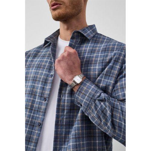 Carol Relaxed Fit Pamuklu Çizgili Flanel Erkek Gömlek - Mavi